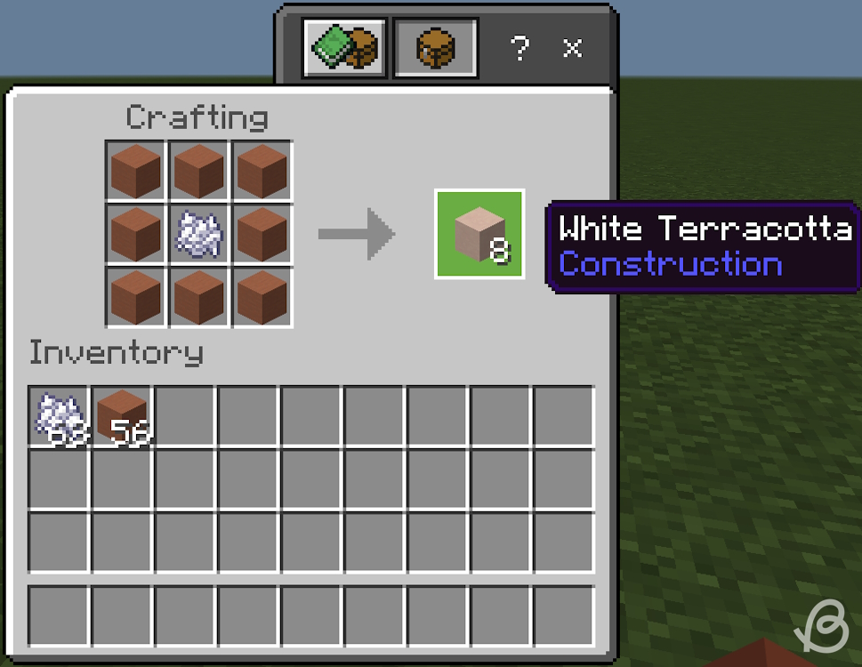 Crafting recipe for white terracotta blocks in Bedrock edition