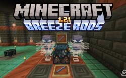 Two Breezes next to the trial spawner with breeze rods in item frames around it in Minecraft 1.21
