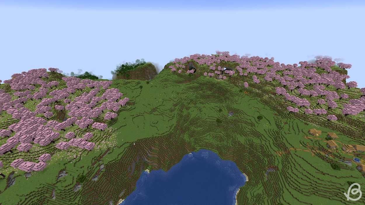 Minecraft building seed with large cherry grove biomes