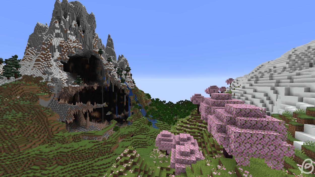 Massive mountain with a large cave opening on one side