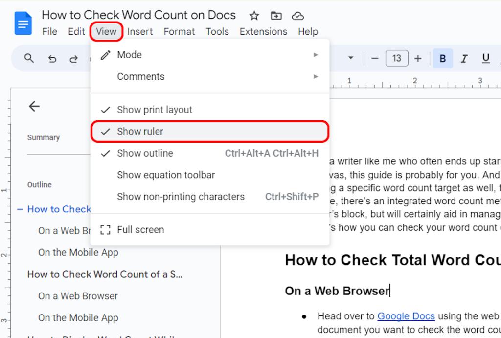 Checking if ruler view is enabled on Google Docs