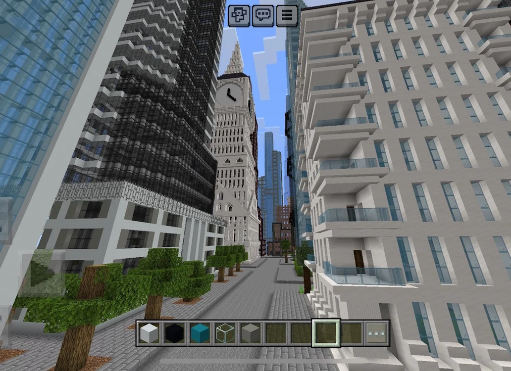 Ground level of the large city build in Minecraft