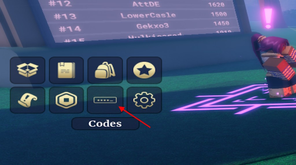 Codes button in Anime Roulette