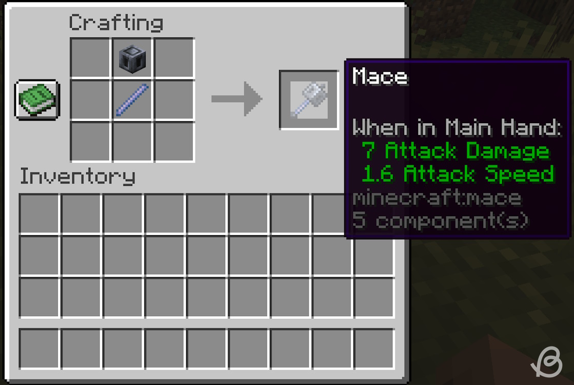 Crafting recipe for a mace in Minecraft