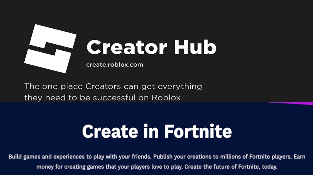 Creator Portal page Header in Roblox and Fortnite