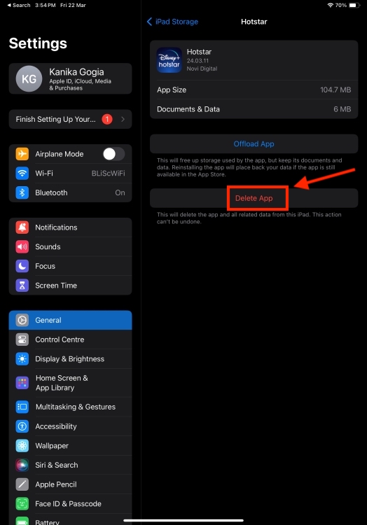 Delete App from iPad Settings