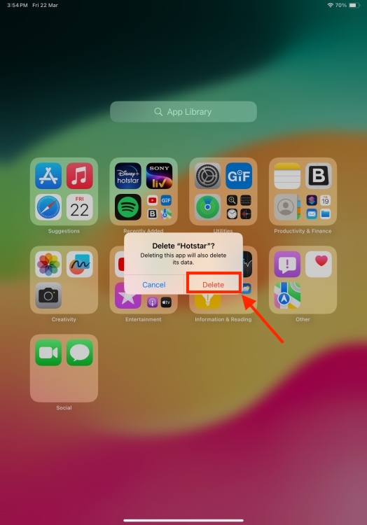 Delete an app from App Library on iPadOS