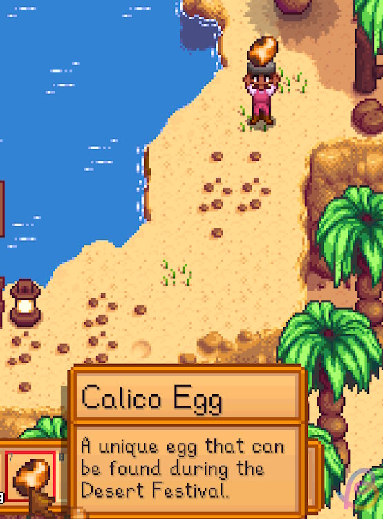 Player holding calico eggs that are Desert Festival currency in Stardew Valley 1.6
