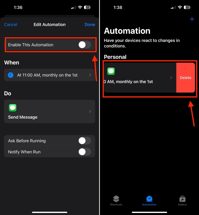 Disable or Delete an Automation