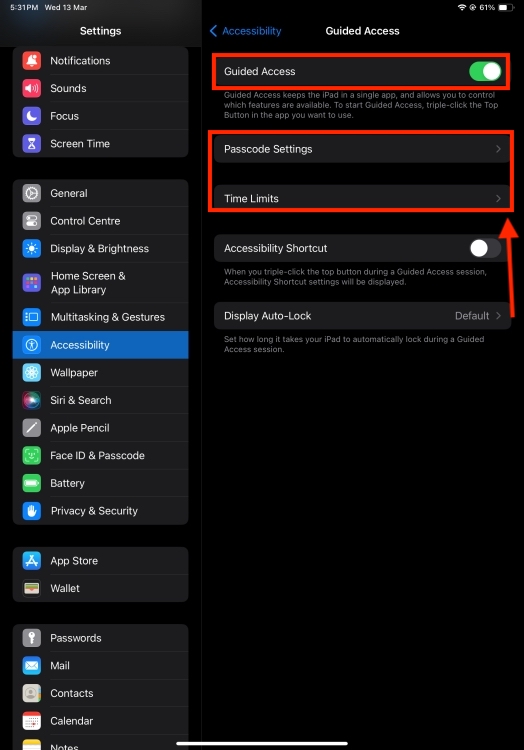Enable Guided Access on iPad