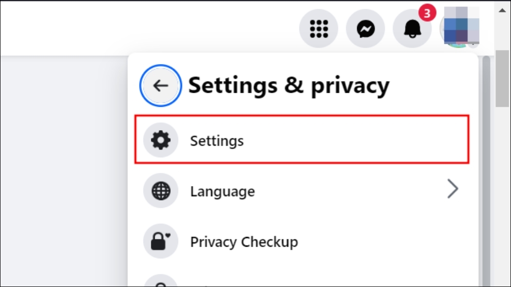 Visit Facebook Settings from Settings and Privacy