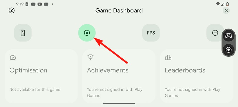 Google Pixel Game Dashboard record button