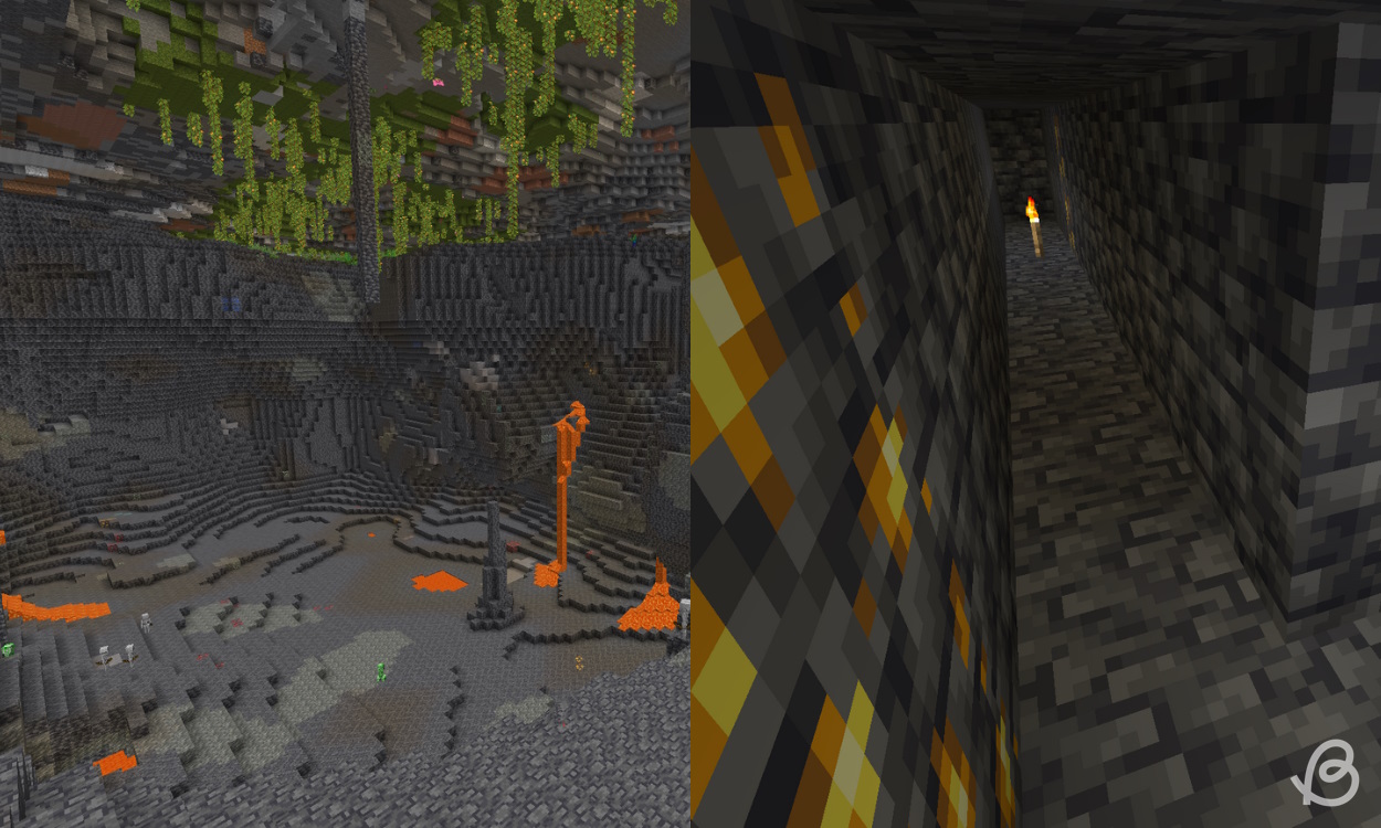 Massive cave on the left and a branch mine on the right