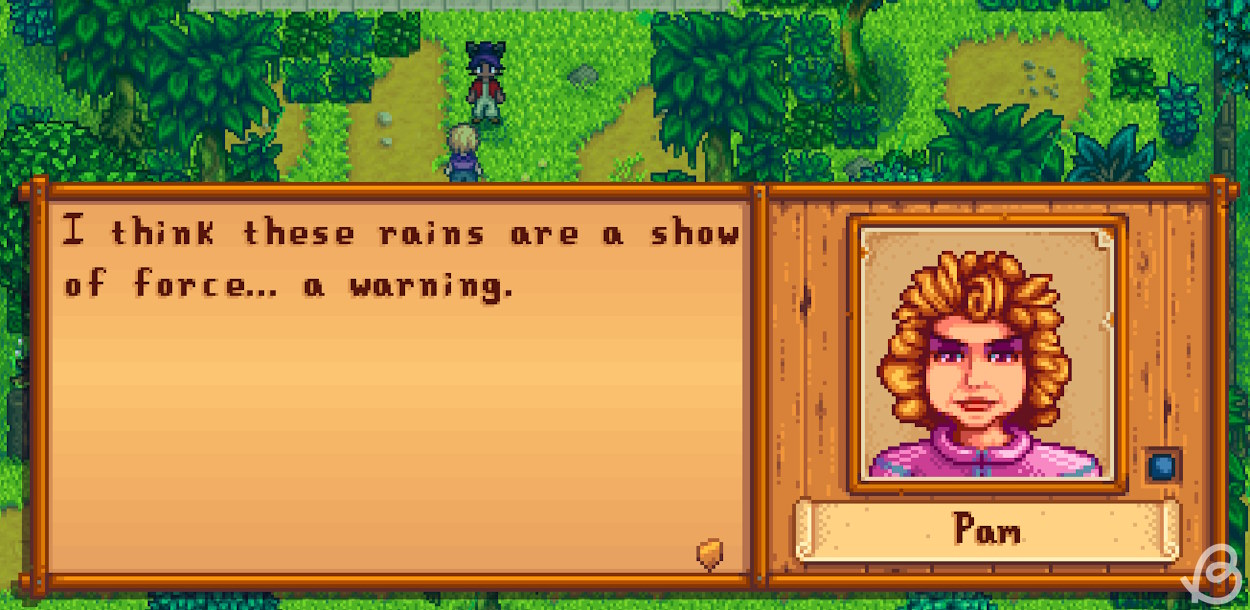 Pam thinks green rain is a warning