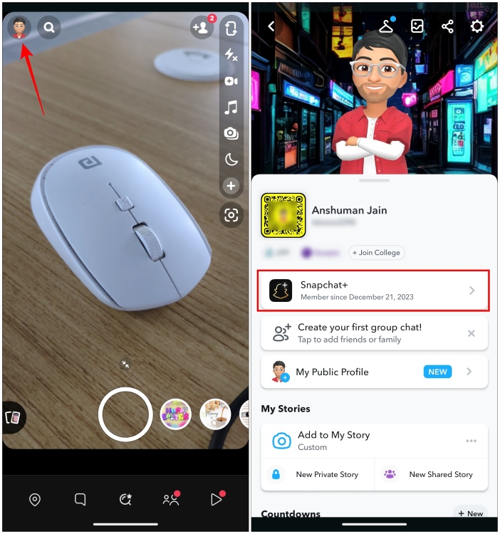 Tap on Snapchat+ menu from your profile page