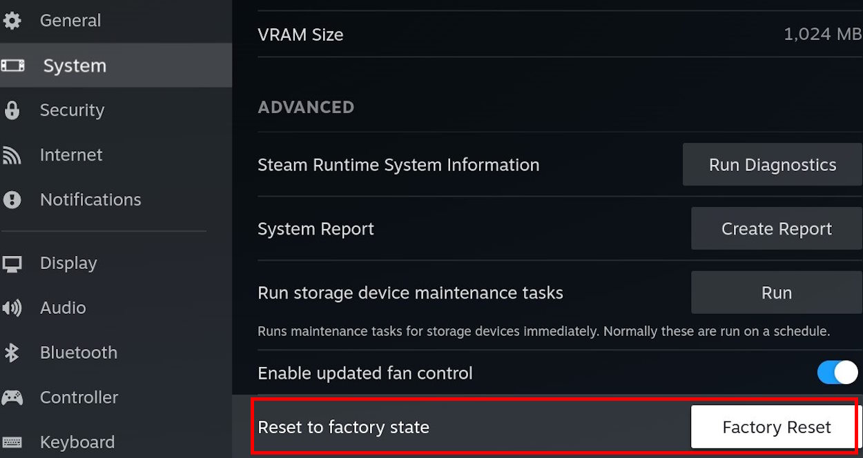 Highlight the factory reset option