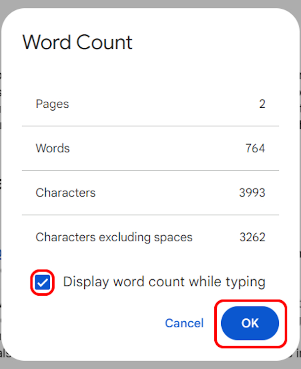 How to display word count while typing on Google Docs