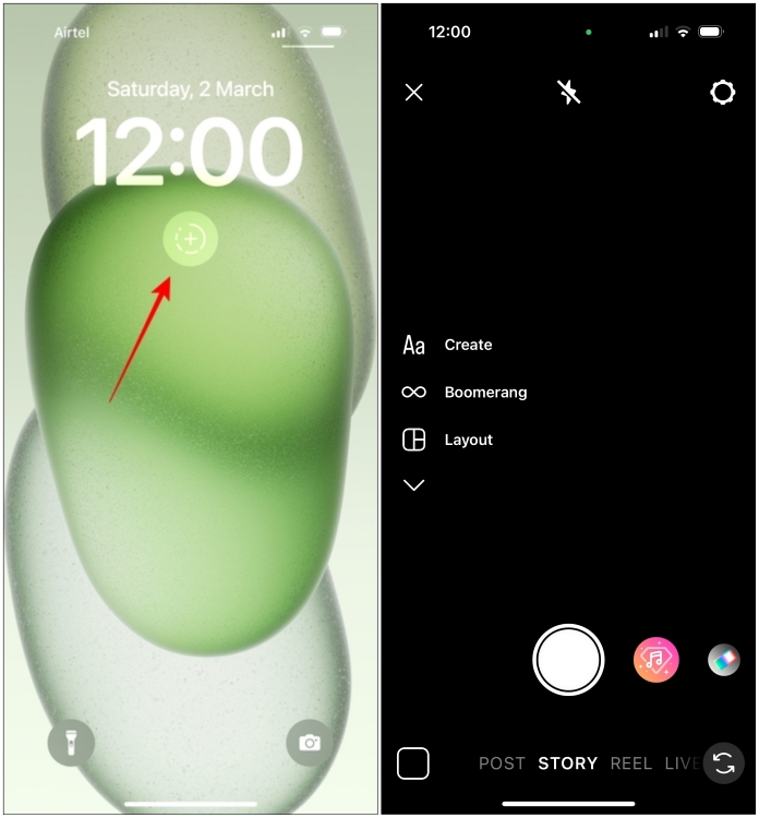 Preview of Instagram's new Story Camera widget for iPhone