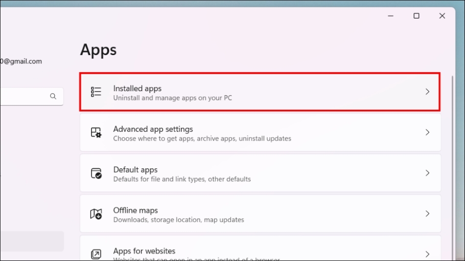Go to Installed apps in Windows Settings