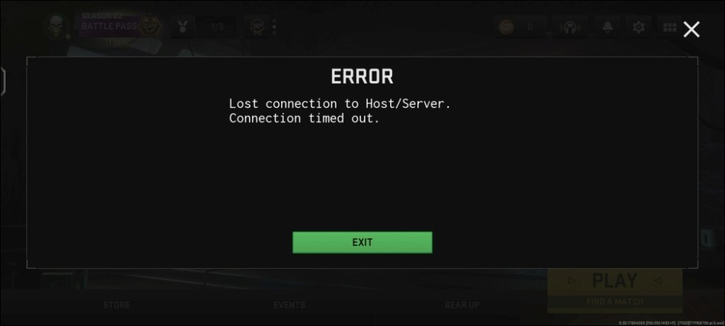 Lost connection error during a match