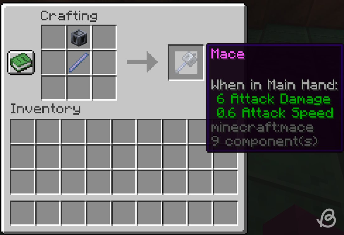 Mace crafting recipe in Minecraft 1.21