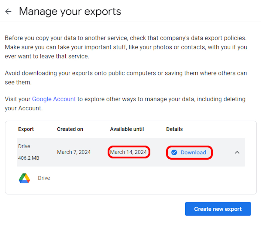 Managing Google Takeout exports