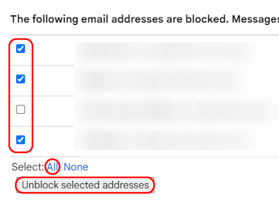 List of blocked email addresses on Gmail