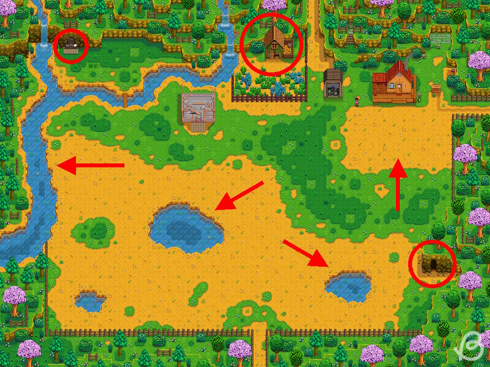 Layout of different features on the Meadowlands farm