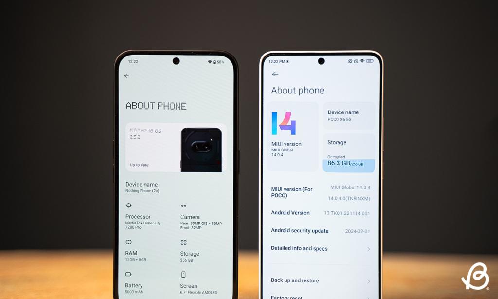 Nothing Phone 2a vs POCO X6 software versions