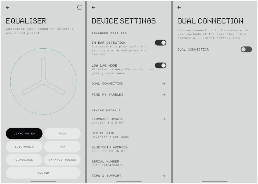 Device settings in the Nothing X app