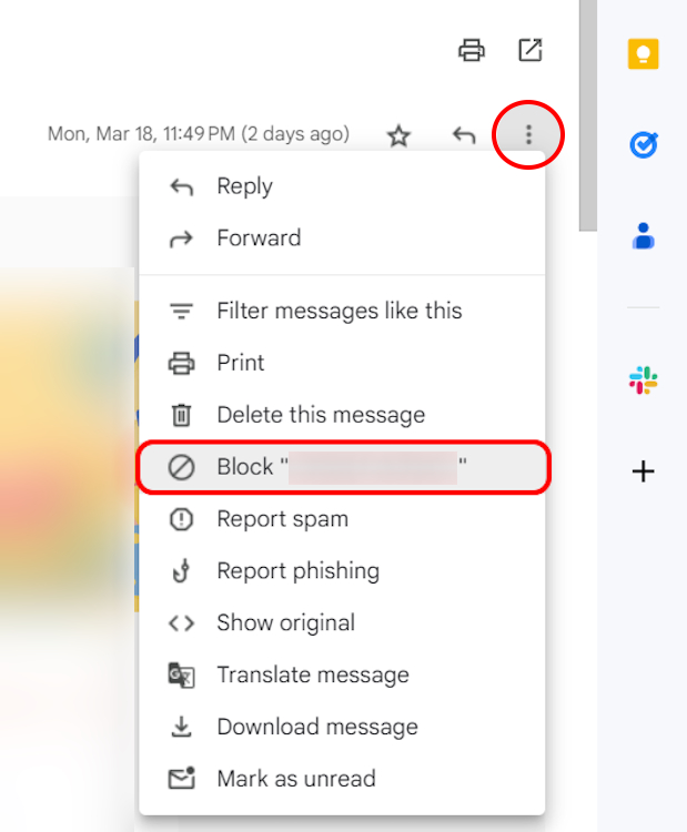 Confirmation to block someone's email on Gmail