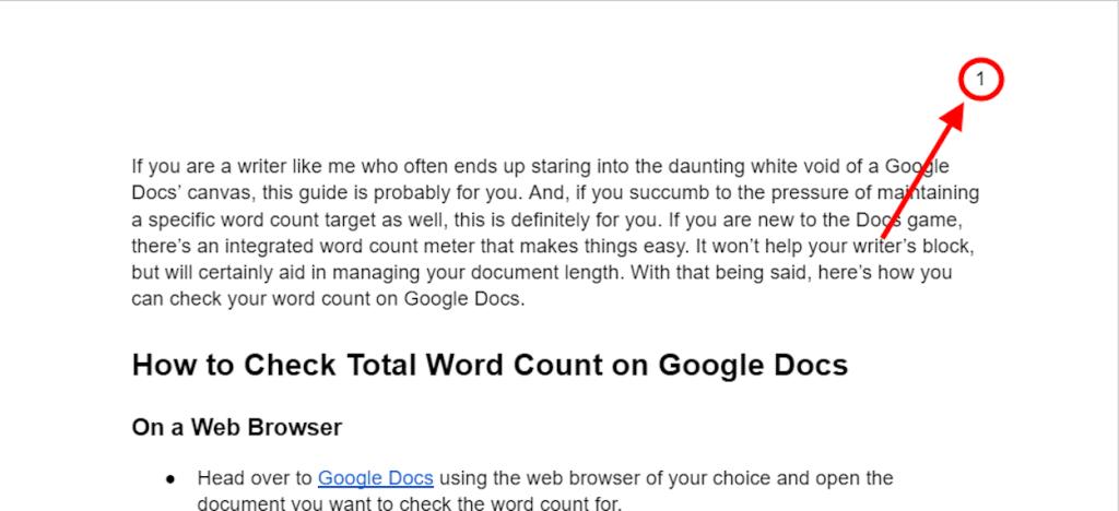 view page number google docs