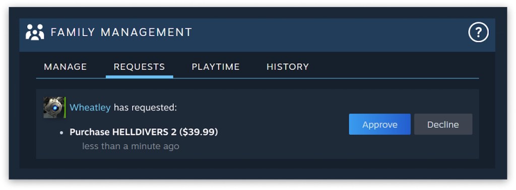 Parental Purchase feature Steam