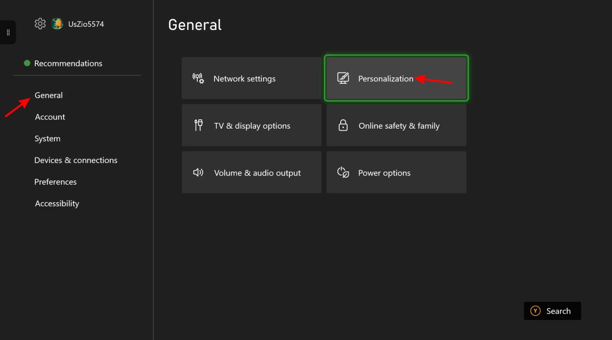 Xbox personalization settings