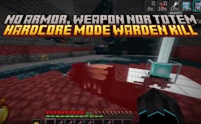 Player killing the Warden with no armor, weapons or totems in Minecraft hardcore mode