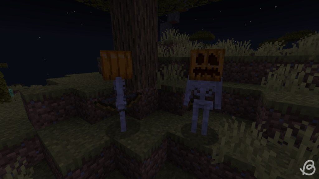 Skeletons with carved pumpkins on their head