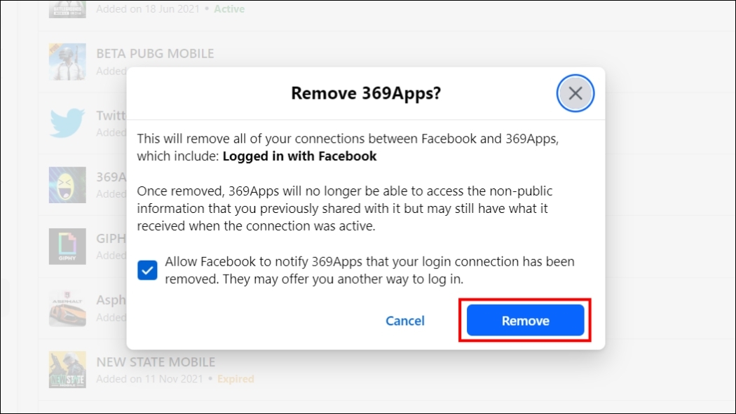 Confirm your selection to remove third party apps