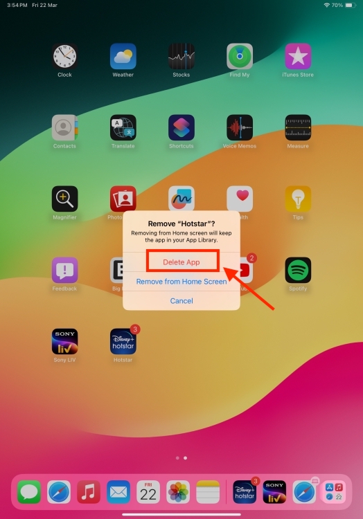 Remove app from iPad Home Screen