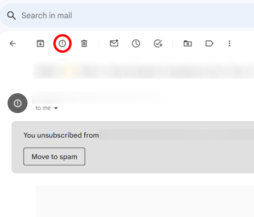 Reporting an email as spam on the web Gmail version
