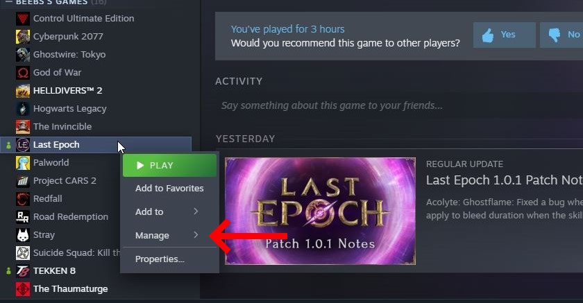 Right-click on the Last Epoch to backup the game file for mods