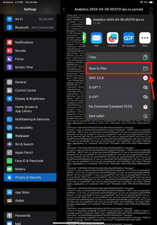 Save Analytics file to Files Apps on iPad
