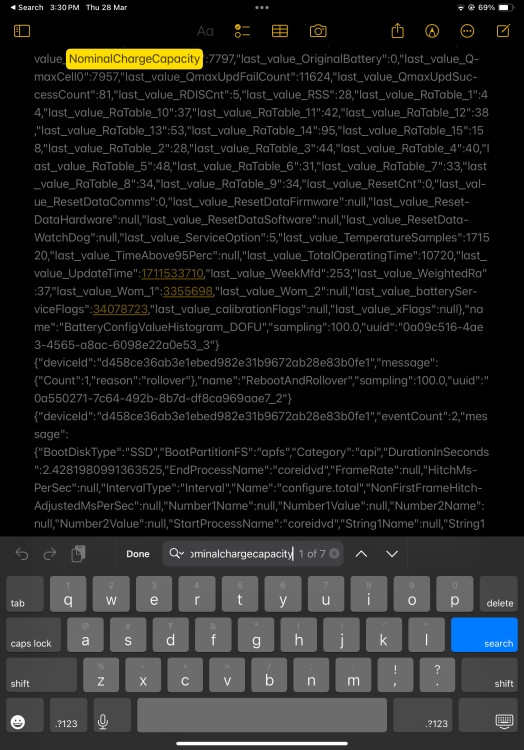 Search for NominalChargeCapacity in Analytics data on iPad
