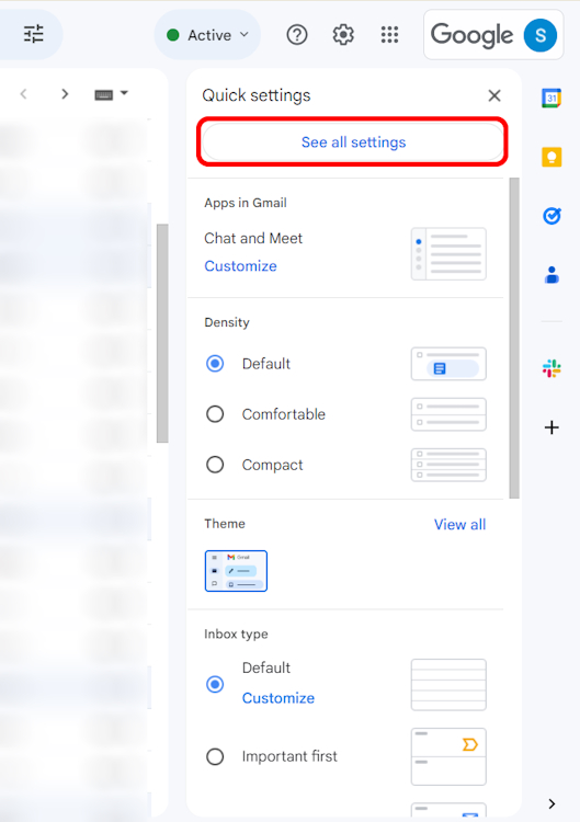 See all settings on Gmail web version