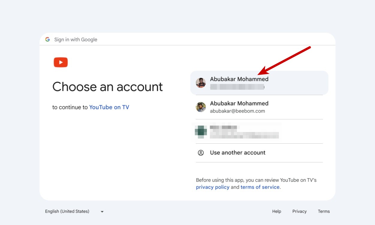 Select your Google Account
