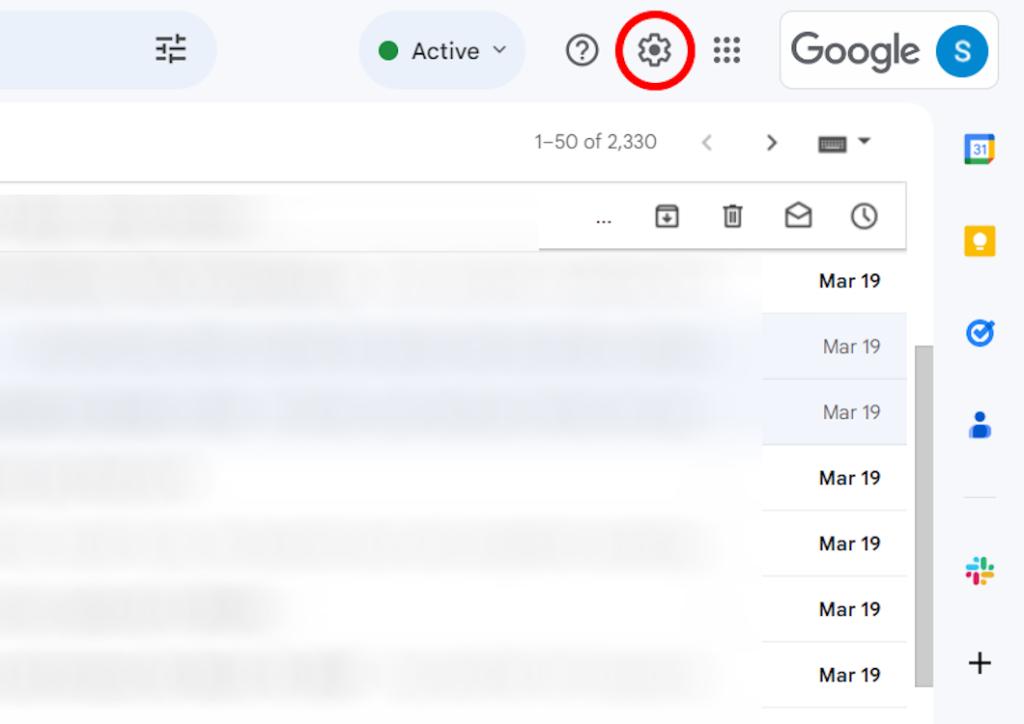 Settings cogwheel icon on Gmail