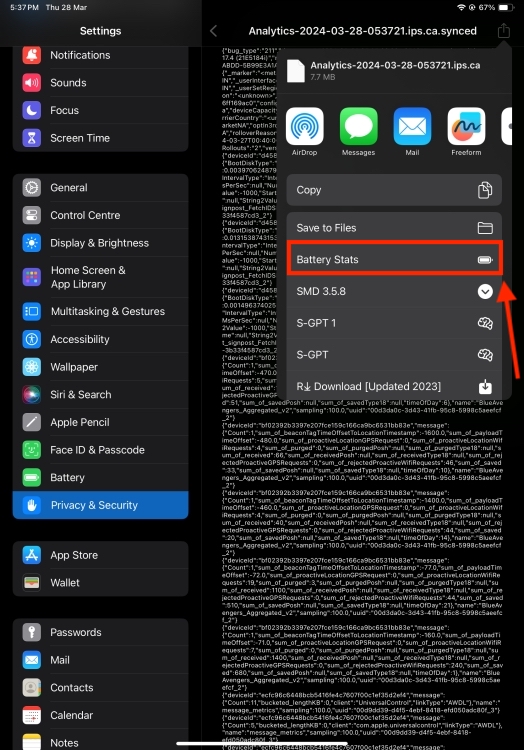 Share Analytics data to Battery Stats Shortcut