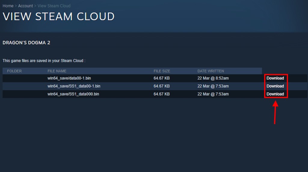 Show Cloud download save files in Steam Remote page