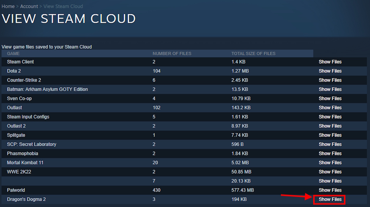 Show Cloud save files in Steam Remote page