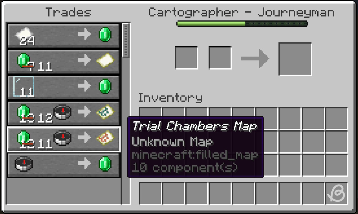 Cartographer trades that offer a trial chamber map in Minecraft snapshot 24w12a