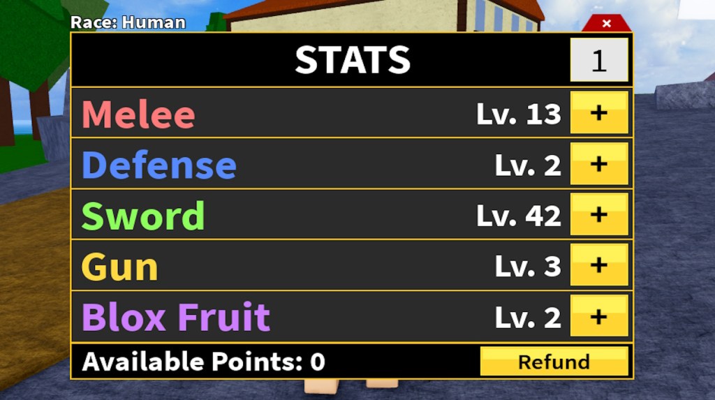 Stat upgrade in Blox Fruits
